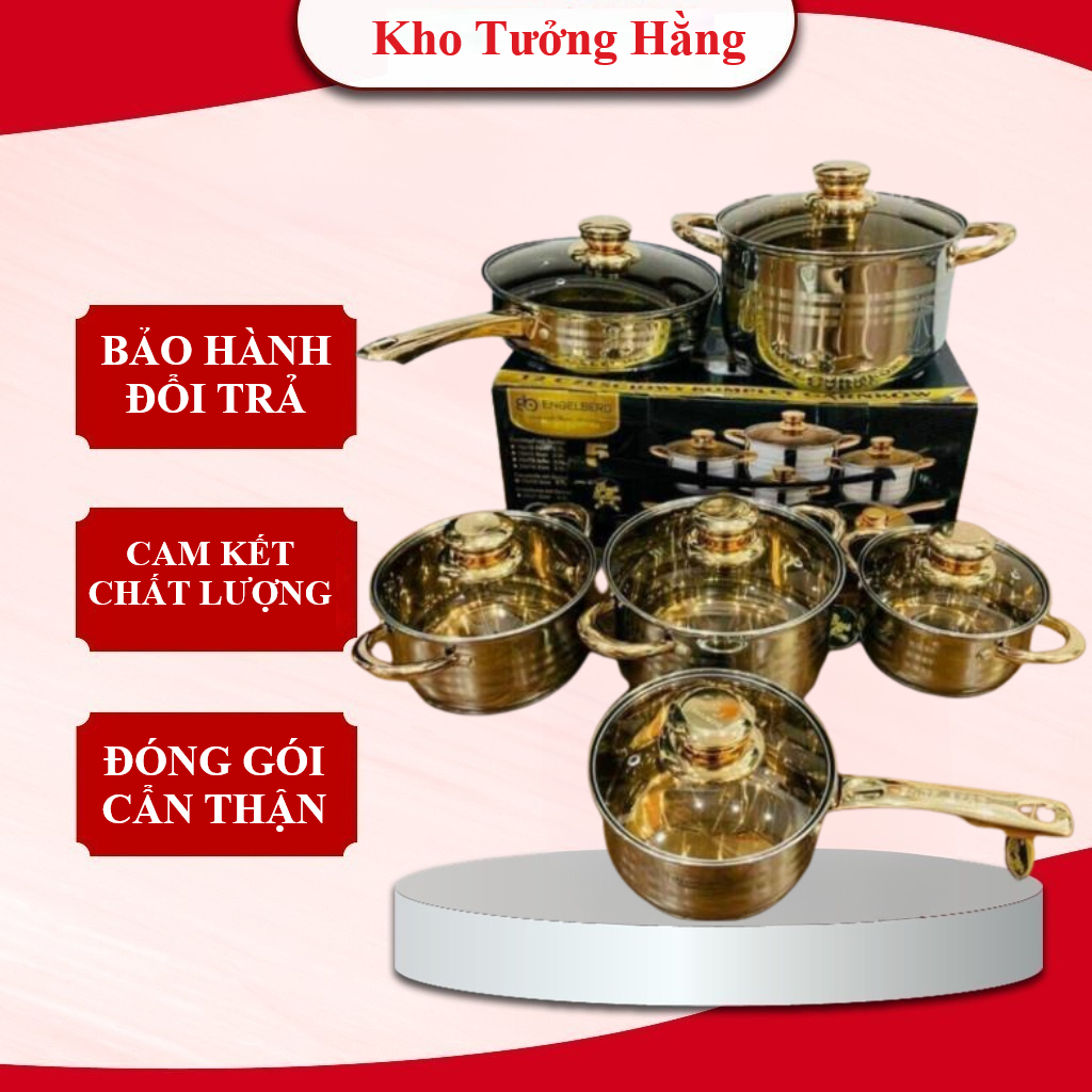 Bộ nồi kèm chảo đáy từ ANGELBERG 8013 gồm 6 món 12 chi tiết nhập khẩu từ Đức, Bộ nồi đức 5 đáy đun b