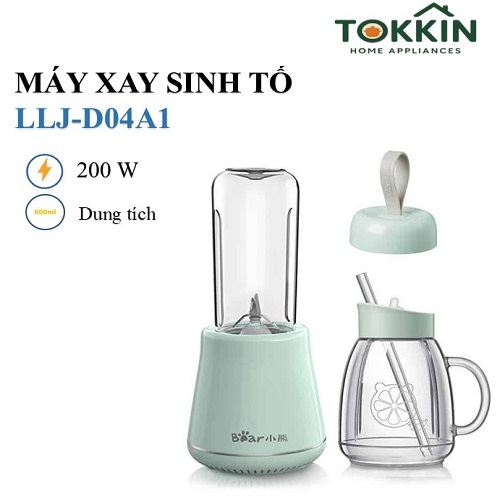 Máy xay sinh tố cầm tay Bear LLJ-D04A1 ( 220V ~ 50Hz, 200 W, 2 cối xay 0.6 L, 0.4 L)-Hàng chính hãng