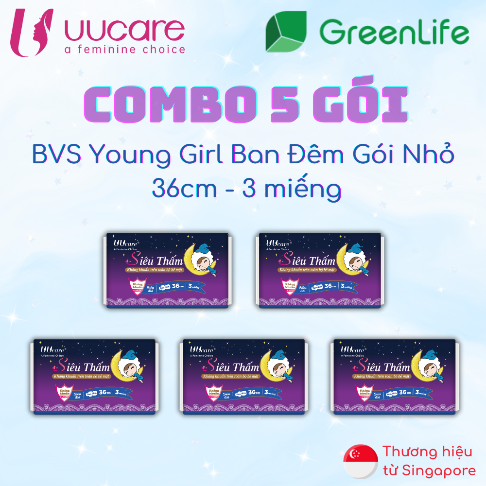 Băng vệ sinh UUcare Singapore Young Girl ban đêm 36cm 3 Miếng/Gói