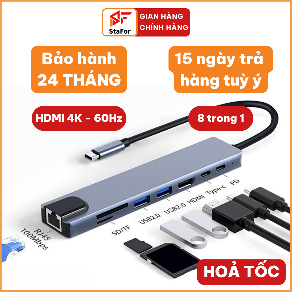 Hub Type C to HDMI 4K 60Hz cho Macbook/iPad/Laptop/Điện thoại, Hub chuyển đổi type C sang HDMI, Cổng chuyển đổi Type C.