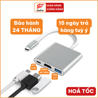 Hub Type C 3 trong 1 to HDMI 4K cho Macbook/iPad/Laptop, Hub chuyển đổi type C sang HDMI, Cổng chuyển đổi Type C. S03