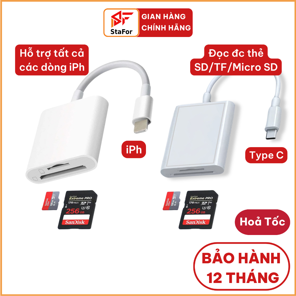 Đầu đọc thẻ nhớ SD TF 2 trong 1 cho điện thoại IPh tương thích với tất cả các thiết bị họ nhà táo và máy tính bảng