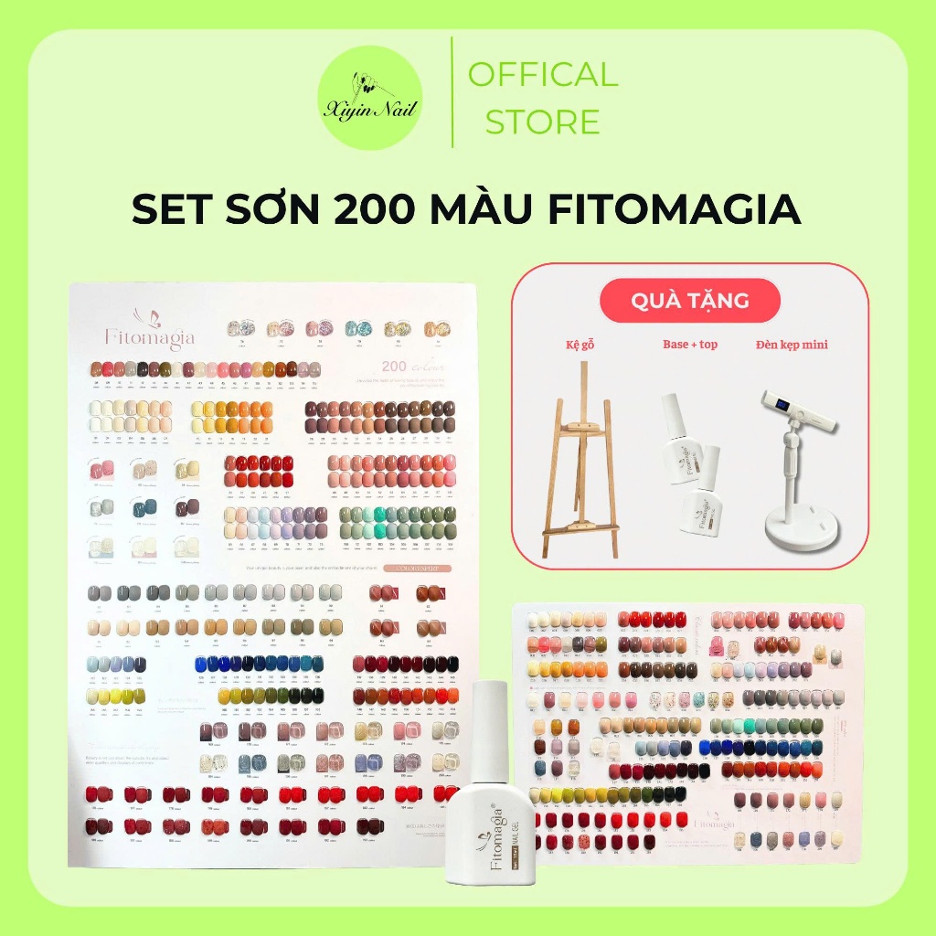 Bộ 200 Màu Sơn Gel Fitomagia  – Quà Tặng (2 Bảng Màu, 1 Base, 1 Top & Giá Đỡ Bảng Màu)