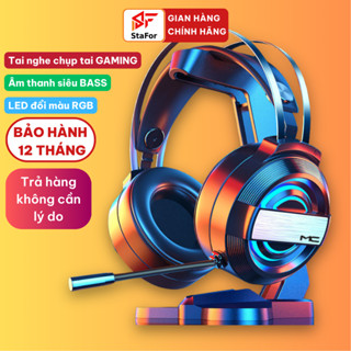 Tai nghe chụp tai GAMING chống ồn có mic đàm thoại lọc âm, đèn LED đổi màu, headphone chơi game trên laptop, pc