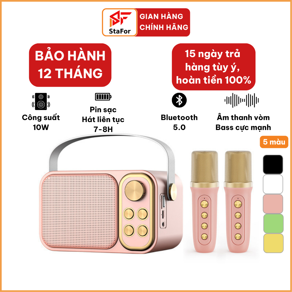  Loa Karaoke Mini Bluetooth kèm 2 Mic không dây công suất lớn Bass mạnh âm thanh vòm cực hay kết nối ĐT máy tính,Tivi 