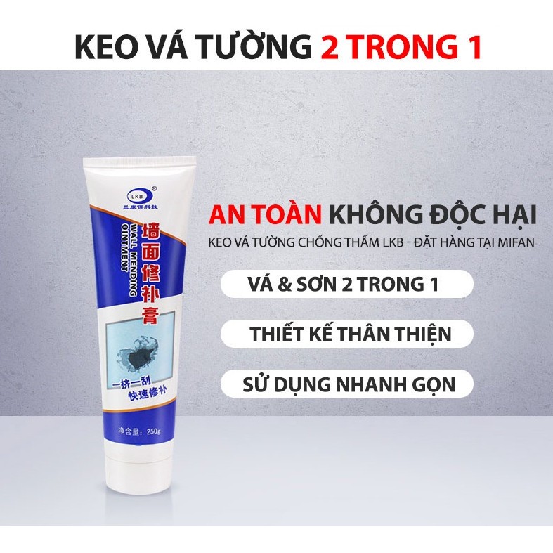 Keo Vá Tường Chống Thấm LKB 250gr  - Trám Trét Vết Nứt Khe Hở Tường - Chống Mốc Ẩm Làm Sạch Tường