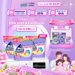 [Mới] Combo 3 Túi Viên Giặt Xả MaxKleen Hương Dấu Ấn Ngọt Ngào (34 viên/Túi)