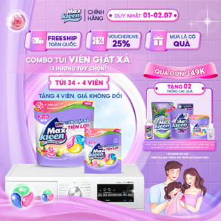 [TẶNG 4 VIÊN] Túi Viên Giặt Xả MaxKleen Hương Ngẫu Nhiên (Túi 34+4 Viên)