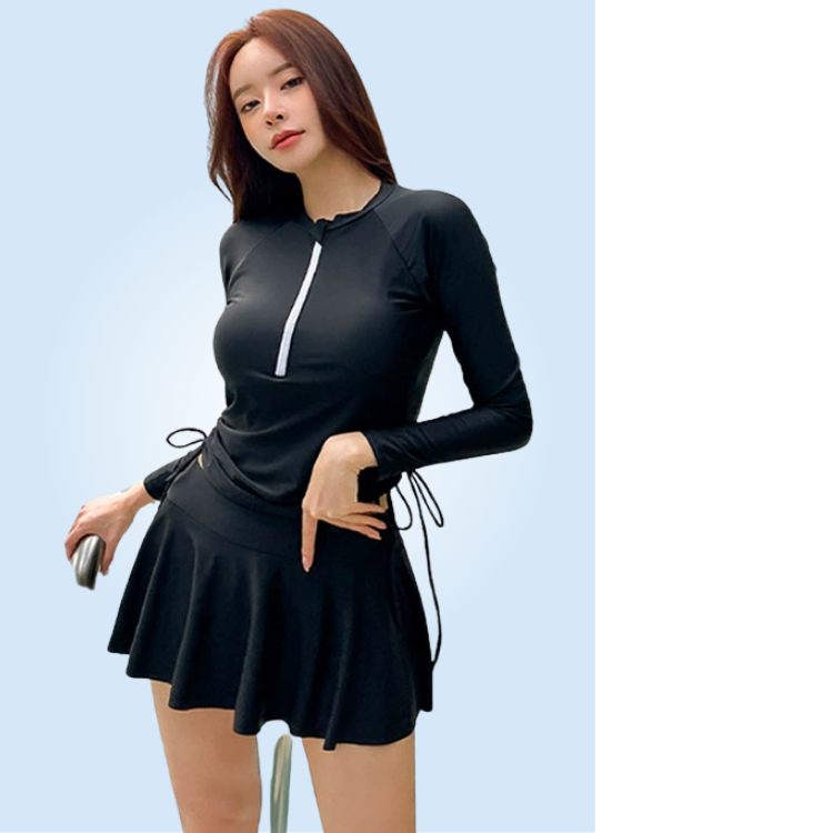 Đồ bơi nữ đi biển bikini liền thân kín đáo dáng váy tay dài vải đẹp có đệm nâng V1 và quần bảo hộ 60