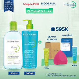 Bộ nước tẩy trang và làm sạch cho da dầu mụn Bioderma Sebium H2O 500ml và Gel rửa mặt 500ml