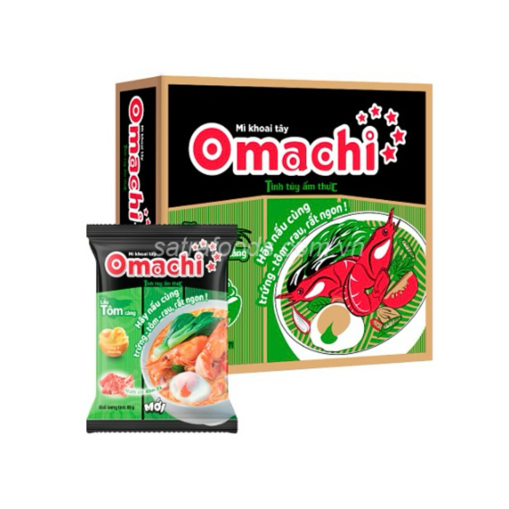 (Mẫu mới)Thùng 30 gói MÌ KHOAI TÂY OMACHI  HẢI SẢN CHUA CAY/TÔM CÀNG CHUA CAY 80G