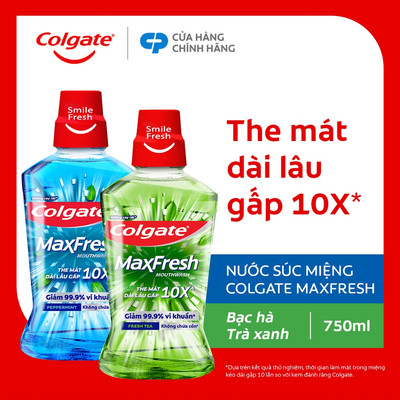 [Quà tặng không bán] Nước súc miệng Colgate Maxfresh the mát dài lâu gấp 10X - diệt 99,9% vi khuẩn - 750ML