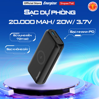 Sạc dự phòng Energizer 20000mAh - tích hợp sạc nhanh không dây 20W, 3 cổng sạc ra tiện lợi