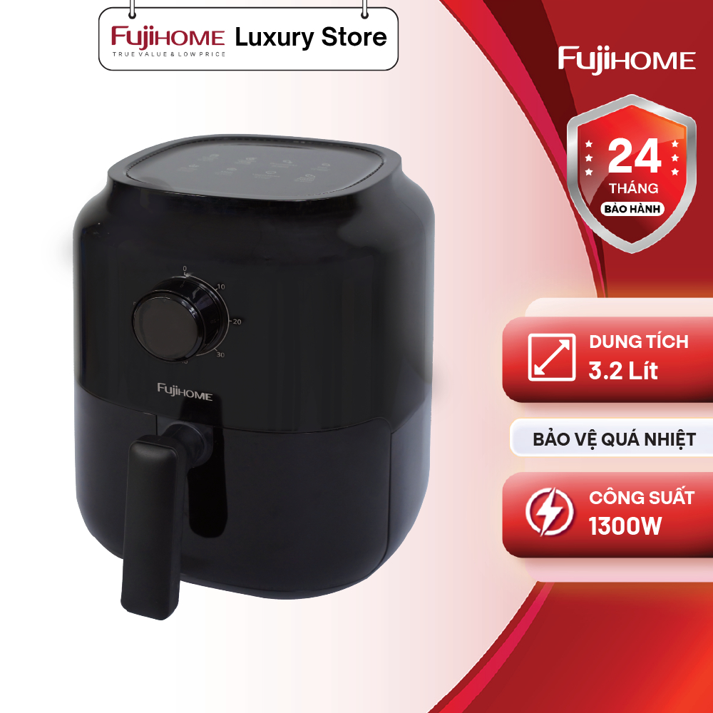 Nồi chiên không dầu mini FUJIHOME A3 dung tích 3,2 lít công suât lớn 1300w, dòng cơ dễ sử dụng
