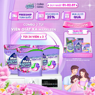 Combo 3 Túi Viên Giặt Xả MaxKleen Hương Nước Hoa Huyền Diệu (34 Viên/Túi)