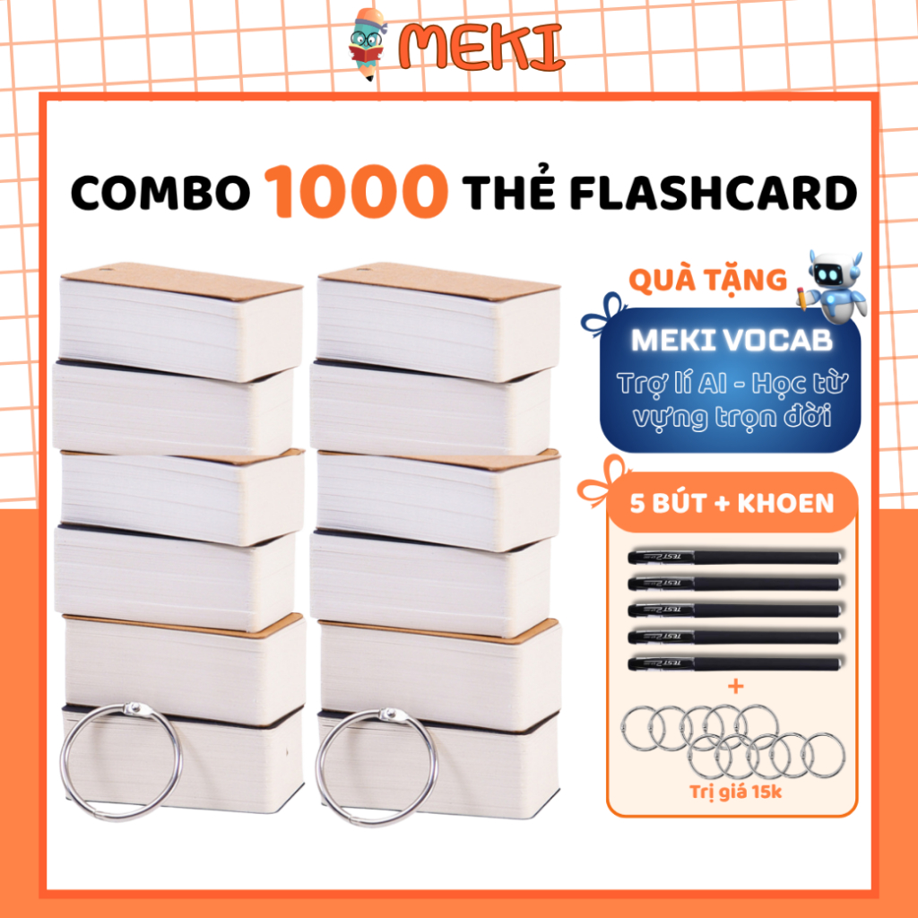 Thẻ Học Từ Vựng Combo 1000 Flashcard Trắng Dày - Tặng Kèm Trợ Lý AI Hỗ Trợ Học Tiếng Anh Trung Nhật Hàn
