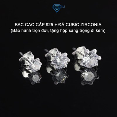 Khuyên tai bạc nam hình móng rồng nụ đính đá 4mm, 5mm, 6mm phóng cách cá tính BTA0114 - Trang Sức TNJ
