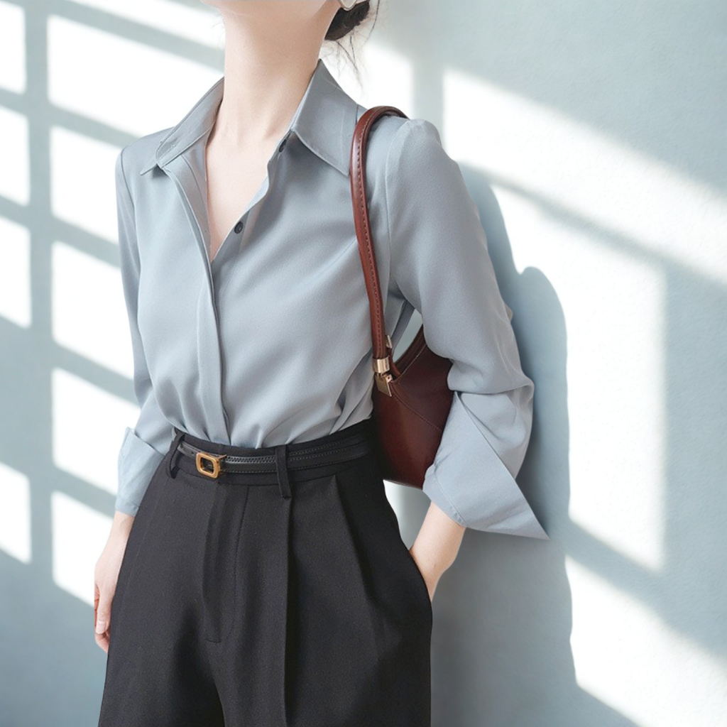 Áo sơ mi nữ dài tay lụa Qeen cao cấp vải dày mềm rủ không nhăn fom áo rộng A57 | BigBuy360 - bigbuy360.vn