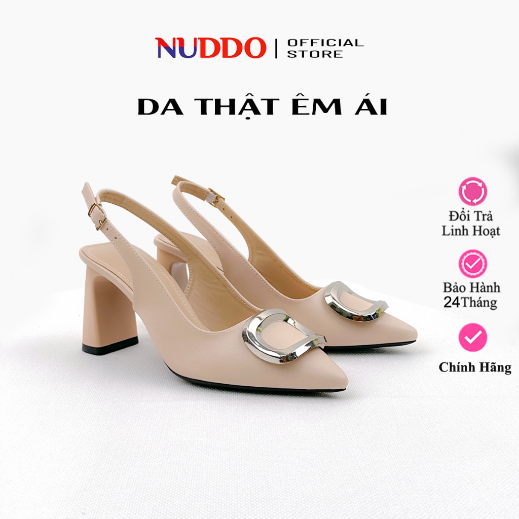 Giày Slingback Nữ Cao Gót Mũi Nhọn Phối Nơ, Guốc Nữ Công Sở Đế Trụ Thanh Lịch NUDDO N7400