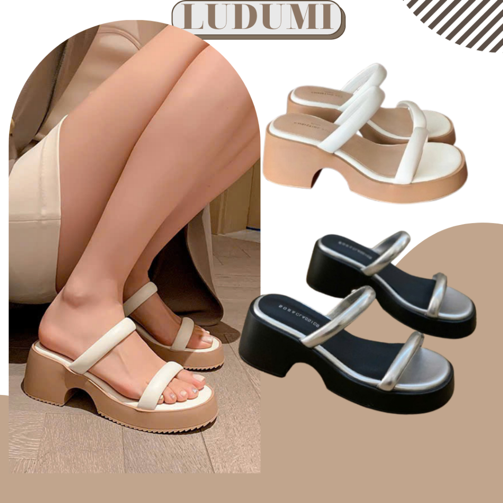 Dép đế xuồng nữ 2 quai ngang phồng -đế cao 6cm -Thời trang mũi tròn cao cấp LUDUMI HQ10
