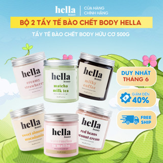 Bộ 2 tẩy tế bào chết body Hella Beauty 500g giúp làm sạch sâu hỗ trợ dưỡng sáng da