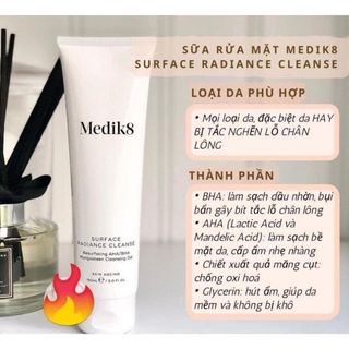 Sữa Rửa Mặt Giúp Làm Sạch Sâu Và Kiểm Soát Mụn AHA/BHA Medik8 Surface Radiance Cleanse 500ml
