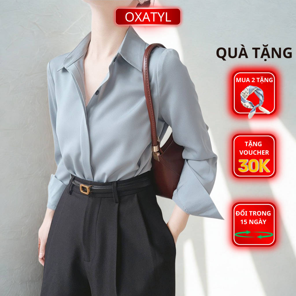 Áo sơ mi nữ dài tay lụa Qeen cao cấp vải dày mềm rủ không nhăn fom áo rộng A57 | BigBuy360 - bigbuy360.vn