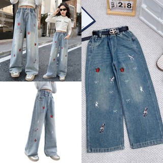 [B1603]Quần Jean Ống Suông Bé Gái 16-50Kg Thêu HOTTREND Quần Bò Ống Rộng Mềm Mại_THƯƠNG HIỆU UY TÍN