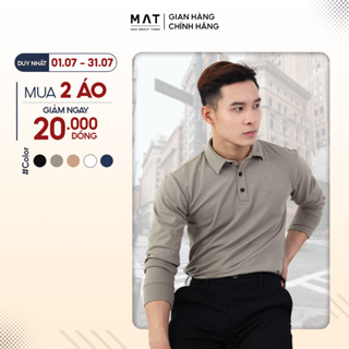 Áo thun polo tay dài nam MAT có cổ vải CVC co giãn cao cấp thêu chữ
