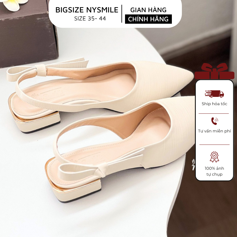 Giày búp bê nữ bít mũi da nhăn nở hông gót vuông cao 2 phân - The NySmile - JUSTIN