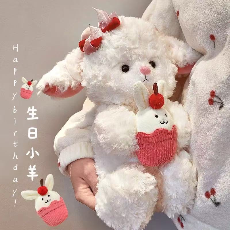 Gấu Bông Cừu Trắng Ôm Bánh Sinh Nhật Dễ Thương Quà Tặng