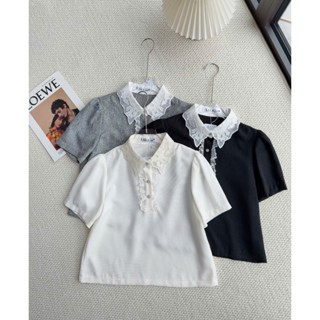 Áo sơ mi croptop đũi sợi cổ ren bổ trụ 3 khuy mã 4885