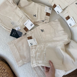 [Q302] Quần jean suông nữ dáng LỬNG dành cho nấm lùn thêu nơ màu KEM lưng cao