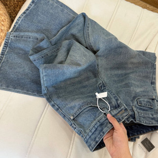 [Q100]Quần jean nữ dáng suông lưng cao 94-95cm trơn màu XANH ĐẬM tôn dáng nấm lùn