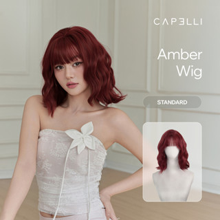 Tóc Giả Nguyên Đầu CAPELLI Xoăn Sóng Ngắn Mái Thưa Đỏ Cam Amber Wig