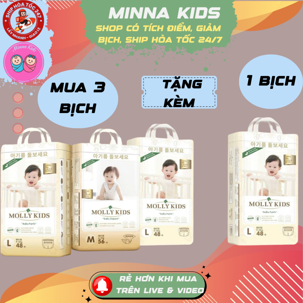 COMBO 3B MOLLY KIDS TẶNG 1B MOLLY KIDS Công Nghệ Hàn Quốc Dán/Quần Đủ Size S62>>4XL38