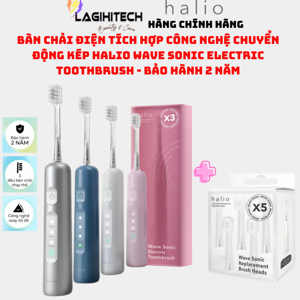 [Mới 2025] Bàn Chải Điện Tích Hợp Công Nghệ Chuyển Động Kép Halio Wave Sonic, lông mềm-Chính Hãng-BH