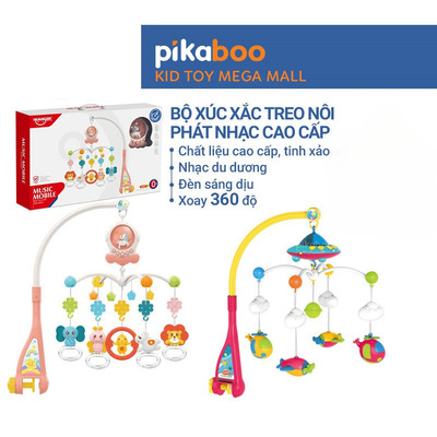 Đồ chơi xúc xắc treo nôi phát nhạc cho bé sơ sinh Pikaboo, xoay 360 độ với đèn sáng đẹp mắt và nhạc du dương