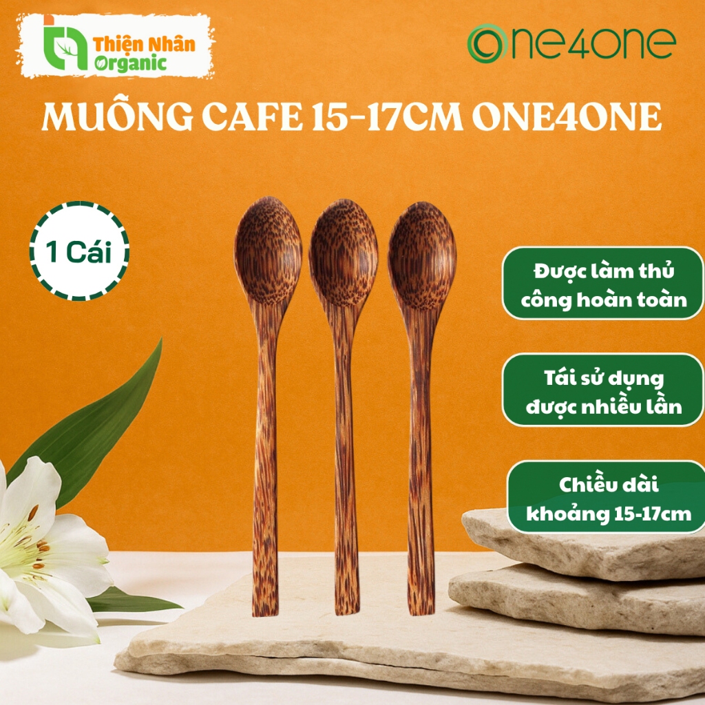 Muỗng Cafe Gỗ Dừa 15 - 17cm One4one Thìa Cà Phê 1 Cái
