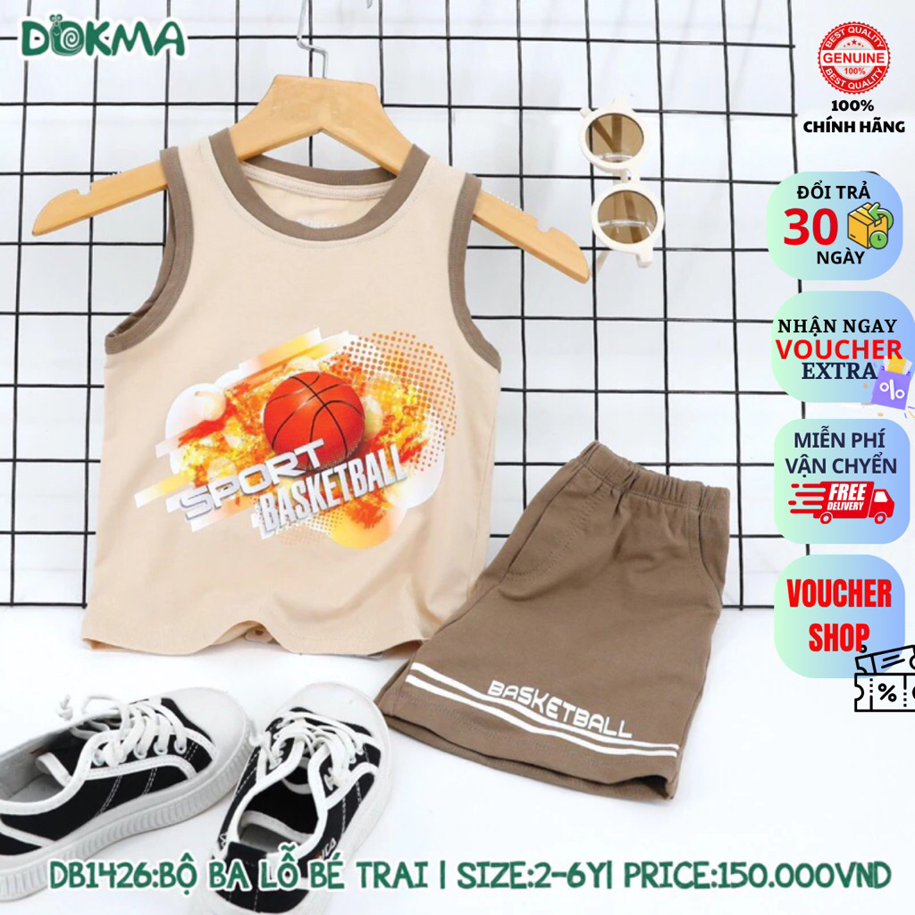 [DOKMA/CHÍNH HÃNG] SET BỘ BA LỖ BÓNG RỔ DOKMA IN HÌNH CHO BÉ TRAI TỪ 2 ĐẾN 6 TUỔI