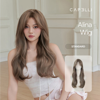 Tóc Giả Nguyên Đầu Dệt Kim CAPELLI Xoăn Lơi Mái Bay Xám Trà Alina Wig