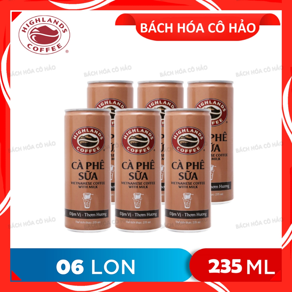 COMBO 6 LON CÀ PHÊ SỮA VIETNAMESE COFFEE WITH MILK HIGHLANDS COFFEE 235ML