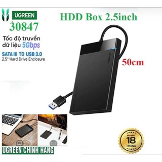  Hộp đựng Ổ cứng HDD 2.5 USB 3.0 UGREEN 30847 US221,tốc độ 5Gbps HDD 6TB dây đúc liền 0,5met 