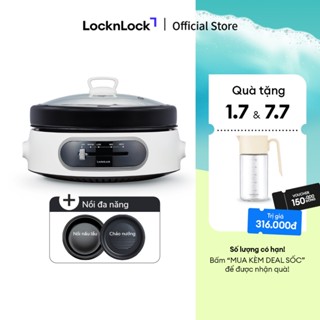 Nồi điện đa năng chống dính Lock&Lock Multi Cooker 4L 26cm màu trắng EJP544WHT chảo nướng và lẩu
