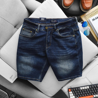 Quần short jean nam màu xanh đậm trơn co giãn slimfit ôm dáng hàng xuất dư xịn