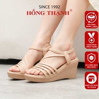 Giày Sandal Xuồng Nữ HỒNG THẠNH Quai Chéo Gót Cao 7F Tôn Dáng Đen Và Kem - 7572