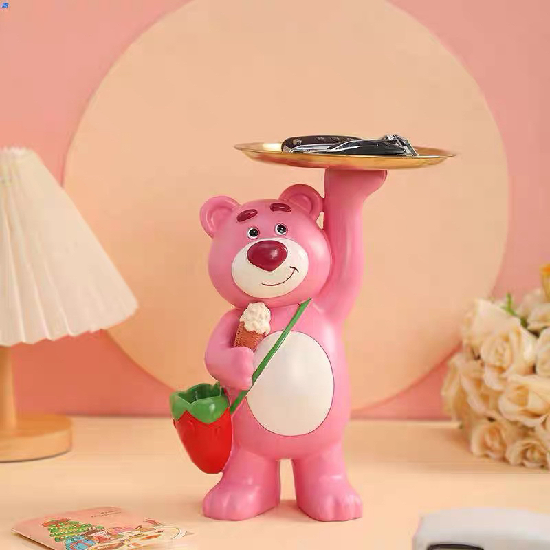 [TẶNG VỈ 8 MÀU + CỌ] Tượng Tô Màu Thạch Cao Gấu Dâu Đeo Túi Siêu Cưng Size 26cm