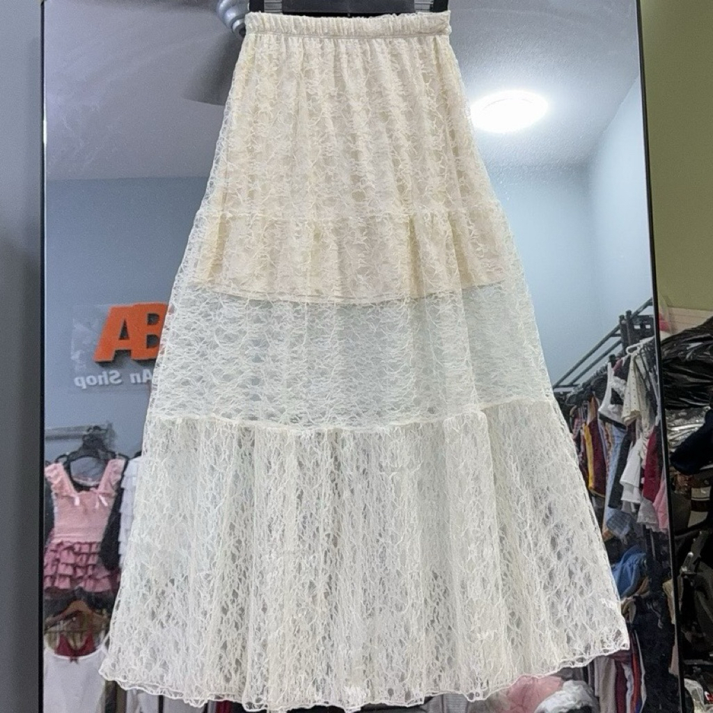 [ CV-103 ] Chân váy ren 2 lớp form dài 1m có lót dễ thương sang trọng lưng thun eo 58-75cm Free Size dưới 54kg hot top | BigBuy360 - bigbuy360.vn