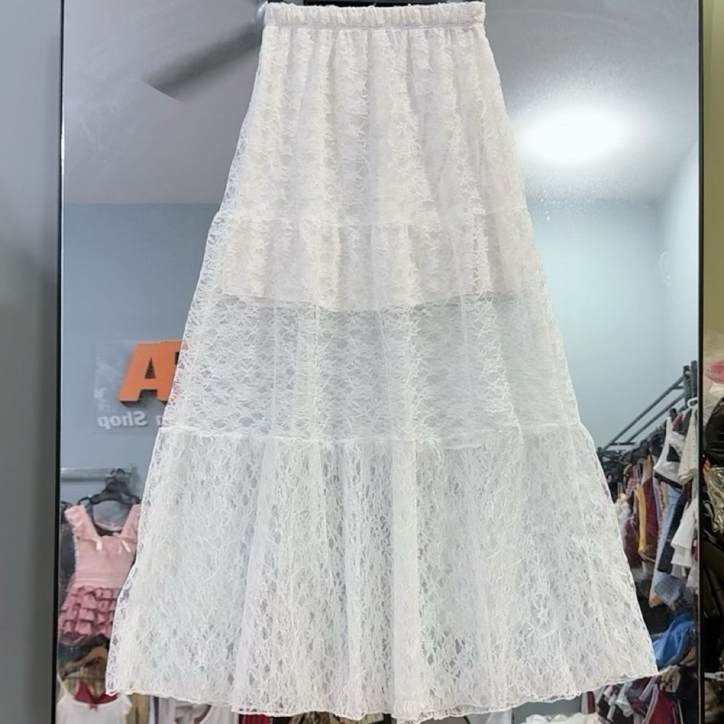 [ CV-103 ] Chân váy ren 2 lớp form dài 1m có lót dễ thương sang trọng lưng thun eo 58-75cm Free Size dưới 54kg hot top | BigBuy360 - bigbuy360.vn