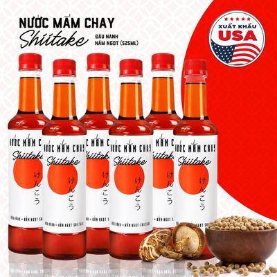 [TẶNG Nước tương ăn bún] COMBO 6 CHAI Nước mắm chay cao cấp Shiitake 525ml/chai nấm ngọt đậu nành